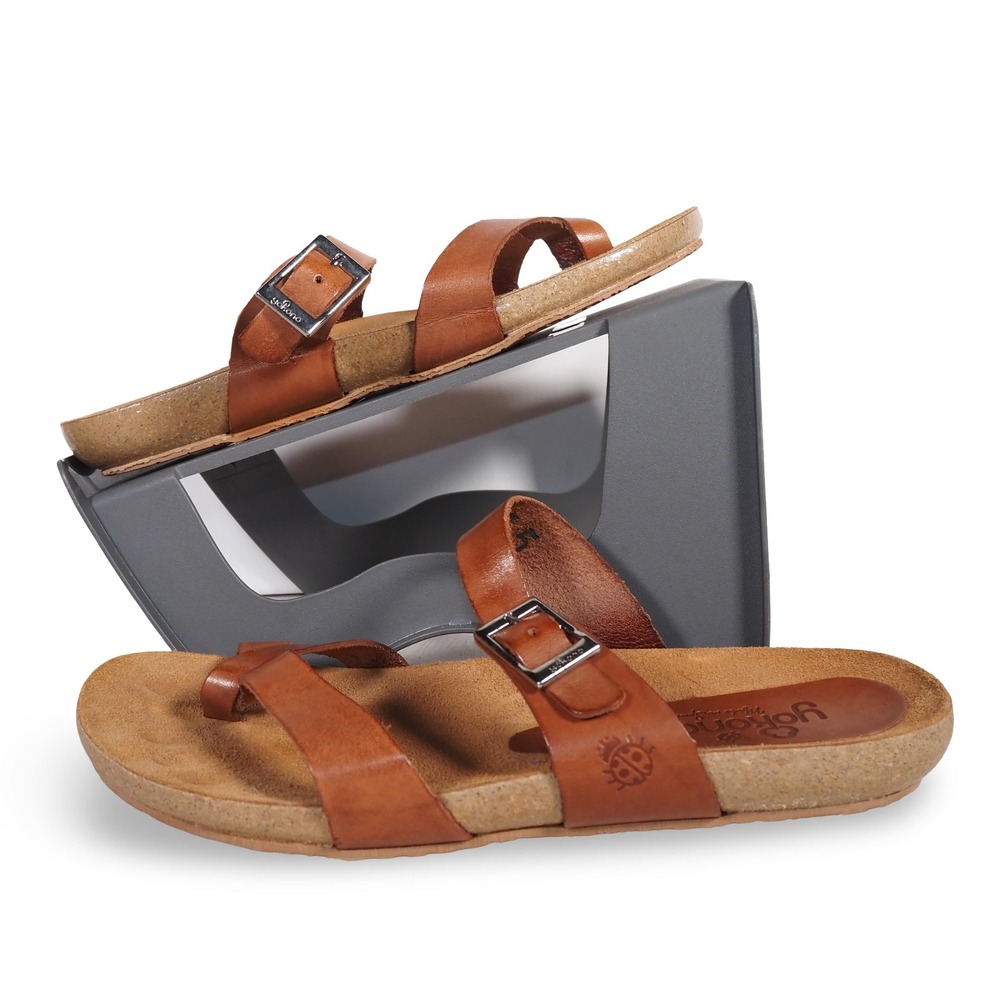 Yokono Womens 7.5 Leather Sandals Brown Cognac Toe Loop Buckle Made in Spain